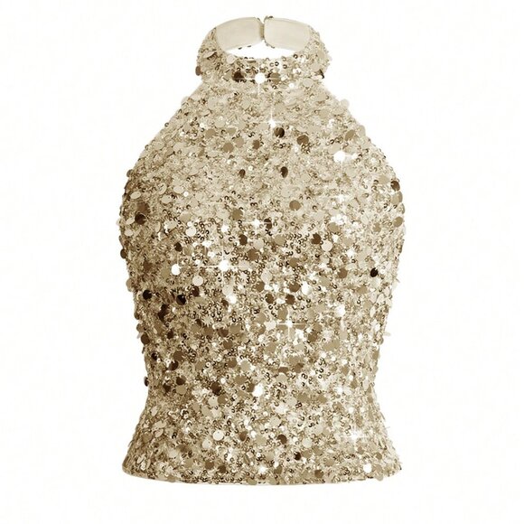 Champagne Strapless Women's Sexy Sequin Party Top - Picture 8 of 11